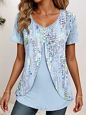 billige Blomster t-skjorte-Dame T skjorte Blomstret Grafisk Elegant Årgang Stilfull Kortermet Crew-hals Rund hals Vanlige topper Daglig Ut på byen Lapper Knapper Lag-på-lag Lysegrønn Rosa Lyseblå Sommer Vår