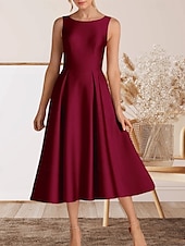 abordables Robes de cocktail-Robe cocktail A-Line élégante robe de retour à la maison cocktail party longueur thé sans manches col rond satin avec plis