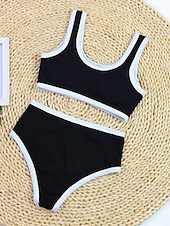cheap Bikini Sets-Women&#039;s Swimwear Bikini 2 Piece Swimsuit Patchwork Tropical Beach Wear Color Block U Neck Sleeveless Bathing Suits