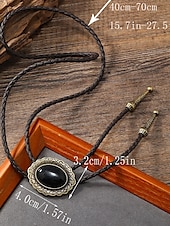 tanie Krawaty i muszki męskie-męski krawat kowbojski typu bolo w stylu western z turkusową wkładką, wzór vintage - regulowany skórzany sznurek, modny dodatek kowbojski na okazje codzienne i formalne