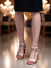 economico Sandali con tacco-sandali con tacco a blocco aperti in raso beige con cristalli decorati - scarpe da donna per matrimonio e cocktail