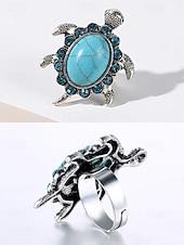 cheap Women&#039;s Rings-Women&#039;s Vintage Turtle Ring with Blue Turquoise Gemstone – Boho Animal Jewelry for Beach Vacations, Festivals and Casual Wear