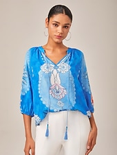 economico Bluse e camicie-pullover con stampa in stile vacanza