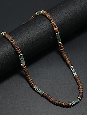 abordables Bijoux pour hommes-Collier de perles en bois naturel pour homme avec des accents turquoise, style surfeur bohème, bijoux réglables pour la plage, les festivals et les tenues décontractées