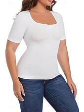 billige Plain t-skjorte-Dame Bluse عادي Fritid Kortermet Firkantet hals Vanlige topper Daglig Ferie Ut på byen Svart Hvit Sommer