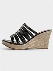 preiswerte Urlaubsandalen-Damen-Keilsandalen mit Plateau und Riemchen in Regenbogen-Metallic, perfekt für Strandpartys und Sommerferien