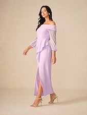 billiga Nyårsklänningar-Dam Maxiklänning Cocktail klänning Bodycon Elegant Fest Normal Ensfärgat Långärmad Över axeln Ljuslila Sommar Vår Höst Vinter