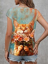 tanie Koszulka na ramiączkach ze zwierzętami-Damskie Top z ramiączkami Graficzny Zwierzę Kot Zabytkowe Elegancki Codzienny Bez rękawów W serek Zwykłe topy Codzienny Nadruk Szałwiowy Lato Wiosna