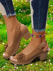 olcso Magassarkú szandálok-női virágos kivágású slingback szandál – kényelmes, vaskos sarkú nyári szandál hétköznapi és kerti parti viselethez