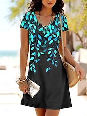 ieftine rochie florală-Pentru femei Rochie Mini Rochii Tricou Rochie A line Rochie de vară Casual Zilnic Fit regulat Floral Grafic Manșon scurt Crewneck Albastru piscină Mov Trifoi Vară Primăvară