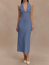 levne Koktejlové šaty-Tuxedo Šaty Přiléhavé  Sloupec Koktejlové Šaty Elegantní Poloneformální Svatební Čajová Délka Bez Rukávu V Krku Stretch Krepa