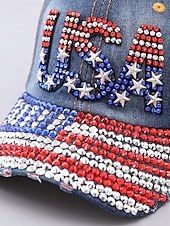 ieftine Pălării de damă-șapcă de baseball din denim cu strass SUA – pălărie strălucitoare cu steag american patriotic pentru femei și bărbați, accesoriu reglabil pentru ținuta de 4 iulie pentru ziua independenței