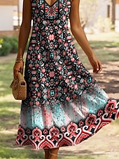 preiswerte Blumenkleider-Damen Maxikleid A Linie Kleid Unterkleid Urlaub Lässig Outdoor Normale Passform Blumen Grafik Ärmellos V Ausschnitt Spaghettiträger Gelb Rote Blau Purpur Sommer Frühling
