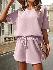 levne Dámské krátké soupravy-Dámské 2 kusy módní streetwear denní krátké soupravy krátký rukáv kulatý výstřih grafický šňůrkový neformální denní bílá růžová zelená léto standardní střih