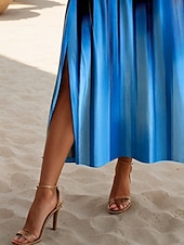 ieftine Rochii boho-Pentru femei Rochie Maxi Rochii Tricou Rochie de Vară Rochie de schimb Rochie de vară Boemia Petrecere Concediu Plajă Fit regulat Ombre Epocă Boem Manșon scurt Stil Nautic Portocaliu Albastru păun