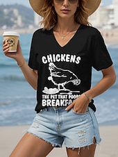 tanie Humor &amp; Cytaty koszulka-Damskie Podkoszulek Graficzny Zwierzę Litera Zabytkowe Elegancki Etniczne Krótki rękaw W serek Zwykłe topy Codzienny Wyjściowe Stroje plażowe Nadruk Czarny Niebieski Zielony Lato Wiosna