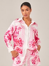 abordables Blusas y camisas-Camisa estampada de cuello alto y corte recto