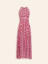 preiswerte Blumenkleider-Damen Resortkleidung Maxikleid Rosa Ärmellos Geometrisch Spitzenbesatz Frühling &amp; Sommer Neckholder Elegant Strandurlaub S M L