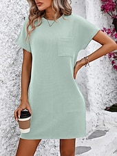 cheap Plain Dress-Women&#039;s Mini Dress T Shirt Dress Tee Dress Solid Color Summer Dress Casual Daily Regular Fit Graphic Short Sleeve Crew Neck Black Pink Blue Green Summer