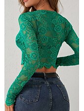 olcso Csipkés felsők-Női Blúz Csipke felsők Sima Elegáns Stílusos Hosszú ujj Terített nyak Crop Tops Napi Alkalmi Csipke Fehér Lóhere Nyár