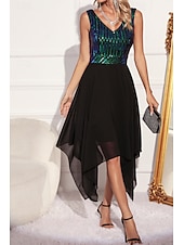 abordables Robes à paillettes-Femmes Robe Midi Robes à paillettes Robe de Soirée Robe Élégante Mode Soirée Coupe régulière Bloc de Couleur Sans manches Col en V Vert Abricot Été