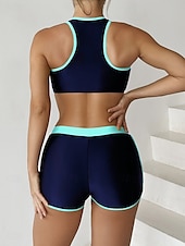 billiga Bikiniset-Kvinnors badkläder tankini 2 delar shorts baddräkt rygglös mage kontroll hög midja smal semester strandkläder färgblock U-hals ärmlös baddräkt