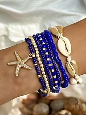olcso Női karkötő-női boho shell gyöngyös karkötő szett - 7 részes tengeri csillag bűbáj sztreccs karkötő többféle színben nyári strand és üdülő viselethez