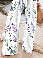 abordables pierna ancha y cintura alta-Mujer Perneras anchas Pantalones anchos Pantalones cortos de playa Vacaciones Vintage Moda Longitud total Alta cintura Graphic Flor Correa Estampado Transpirable Suave Microelástico Vacaciones Casual