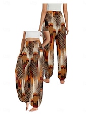 preiswerte Hose aus Baumwollleinen mit Grafik-Damen Leinen-inspirierte Hosen Weites Bein Hosen Hose Ethno-Stil Lässig Boho Volle Länge Hohe Taille Blumen Grafik Paisley-Muster Tasche Elastischer Bund Drucken Atmungsaktivität Weich Mikroelastisch