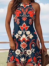 abordables Robes fleuries-Femmes Mini Robe Robe d&#039;été Vacances Occasionnel Quotidien Coupe régulière Fleuri Graphique Sans manches Col Halter Jaune Rouge Bleu Été