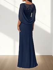 preiswerte Bodenlänge-A-Linie Brautmutterkleid Hochzeitsgast Elegant Rundhalsausschnitt Bodenlang Chiffon Ärmellos mit Applikationen Raffung 2025