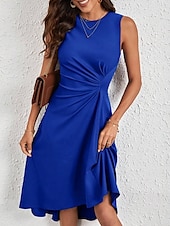 olcso Egyszerű ruha-Női Midi Ruha A Vonalú Ruha Egyszínű Bodycon Ruha Munka Ruhák Félig Formális Iroda Karcsú Grafikai Ujjatlan Kerek Nyak Fekete Rózsaszín Piros Kék Nyár