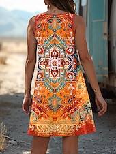 ieftine Rochii florale-Pentru femei Rochie Mini Rochie A line Rochie de vară Vacanță Casual Boho Zilnic Potrivire Largă Grafic Tribal Fără manșon În U Portocaliu Vară