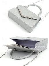 abordables Pochettes et sacs à main de soirée-Pochette de soirée pailletée pour femme avec bandoulière chaîne – élégante pochette structurée à poignée supérieure pour mariages, cocktails et événements formels