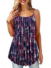 olcso Grafikai bolt Ujjatlan felsők és Camis-Női Camisole Tank Top Csíkos Napi Alkalmi Ujjatlan Pántos Normál felsők Napi Nyomtatott Fekete Arcpír rózsaszín Sötétkék Medence Nyár