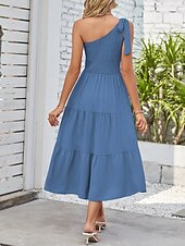 abordables Robes-Femmes Robe Midi Robe Blanche Robe en coton et lin Mode Moderne Extérieur Vacances Anniversaire Coupe régulière Uni Sans manches Une Épaule Rose Claire Noir Blanche Vert Véronèse Été