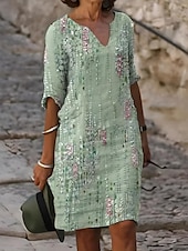 ieftine rochie florală-Pentru femei Rochie Mini Rochie de schimb Casual Zilnic Potrivire Largă Floral Grafic Manșon scurt Gât crestat Roz Îmbujorat Albastru piscină Trifoi Vară Primăvară