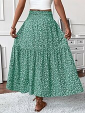 ieftine Fuste simple-Fustă pentru femei Fustă maxi A Line Modă Casual Fuste cu talie înaltă Floral Print Micro-elastic Stradă Zilnic Negru Galben Roz Verde Vară Poliester