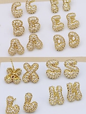 abordables Boucle d&amp;#39;oreille pour femme-Boucles d&#039;oreilles à tige initiales en strass doré - Boucles d&#039;oreilles à lettres scintillantes personnalisées pour femmes, bijoux en cristal étincelants de A à Z, parfaits pour un usage quotidien, un cadeau de remise de diplôme, un cadeau de fête des mèr