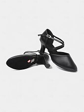 preiswerte Schuhe für Standardtanz und Modern Dance-Schwarze Latein-Tanzschuhe für Damen mit gekreuzten Riemen und geschlossener Spitze und niedrigem Absatz – bequeme Performance-Ballsaalschuhe für Anfänger und Gesellschaftstänzer