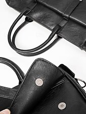 billiga Herrväskor-mäns portfölj i svart läder - stor affärsväska med övre handtag och laptopfack, professionell kontorsväska för arbete och möten