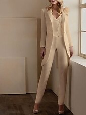 economico Tailleur pantalone della mamma-Completi pantaloni a 3 pezzi Elegante Smoking Matrimonio Inviti a matrimoni Lunghezza alla caviglia Maniche lunghe Scollatura a V Autunno Inviti a matrimoni Tessuto elasticizzato con applicazioni