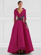 preiswerte SCHWARZ-Schwarzes A-Linie Abendkleid Vintage Gesticktes Elegantes Kleid Smokingkleid Formal Bodenlang Langarm V-Ausschnitt Tasche Satin mit Perlenapplikationen