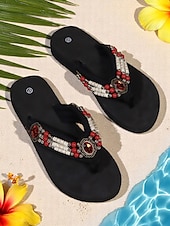 economico Infradito da Vacanza-sandali infradito con perline in stile bohémien da donna – infradito con plateau impreziosite da pietre preziose per vacanze al mare, gite estive e abbigliamento casual