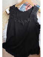 preiswerte Spitzenoberteile-Damen Bluse Spitzentops Einfach Basic Modern Ärmellos Quadrathals Normale Oberteile Täglich Ferien Ausgehen Spitze Schwarz Weiß Sommer