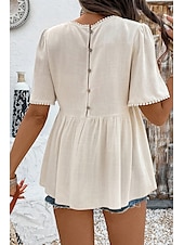 preiswerte Hemden-Damen Leinen-inspirierte Hemden Bluse Einfach Modern Lässig Kurzarm Rundhalsausschnitt Normale Oberteile Täglich Ferien Ausgehen Gerafft Aprikose Sommer