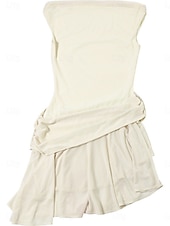preiswerte Einfaches Kleid-Damen Boho Kleid Western Kleid Vintage Mini Kleid A-Linien Kleid Off-The-Shoulder Kleid Lässig Outdoor Ausgehen Maßgeschneiderte Passform Unifarbene Ärmellos Ein Schulter Aprikose Sommer Frühling