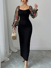 ieftine Rochii florale elegante-Pentru femei Rochie Lunga Rochie Maxi Rochie de bal Rochie casual Rochie de vară Elegant Modă În aer liber Petrecere Concediu Fit regulat Floare Manșon Lung În V Negru Vară Primăvară