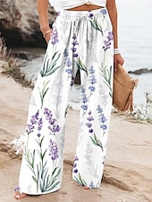 abordables pierna ancha y cintura alta-Mujer Perneras anchas Pantalones anchos Pantalones cortos de playa Vacaciones Vintage Moda Longitud total Alta cintura Graphic Flor Correa Estampado Transpirable Suave Microelástico Vacaciones Casual