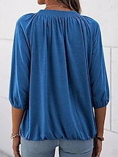 abordables Hauts Unis pour Femmes-Femmes T-shirt Uni Mode Moderne Manche 3/4 Col ras du cou Hauts Réguliers Quotidien Noir Blanche Rose Claire Vin Vert Véronèse Été